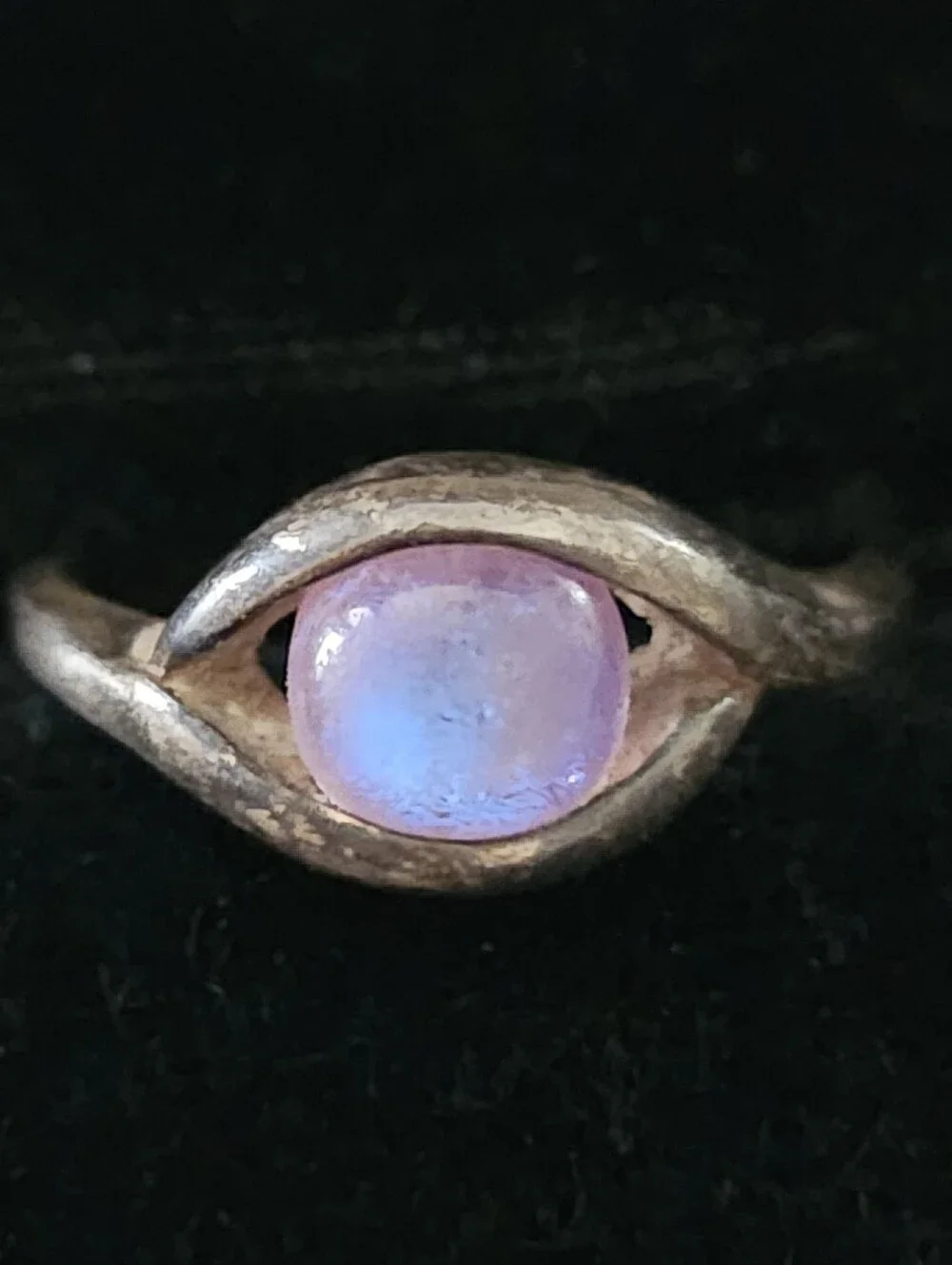 Vtg Silver Moonstone Ring - Iridescent Purple/Blue Gem